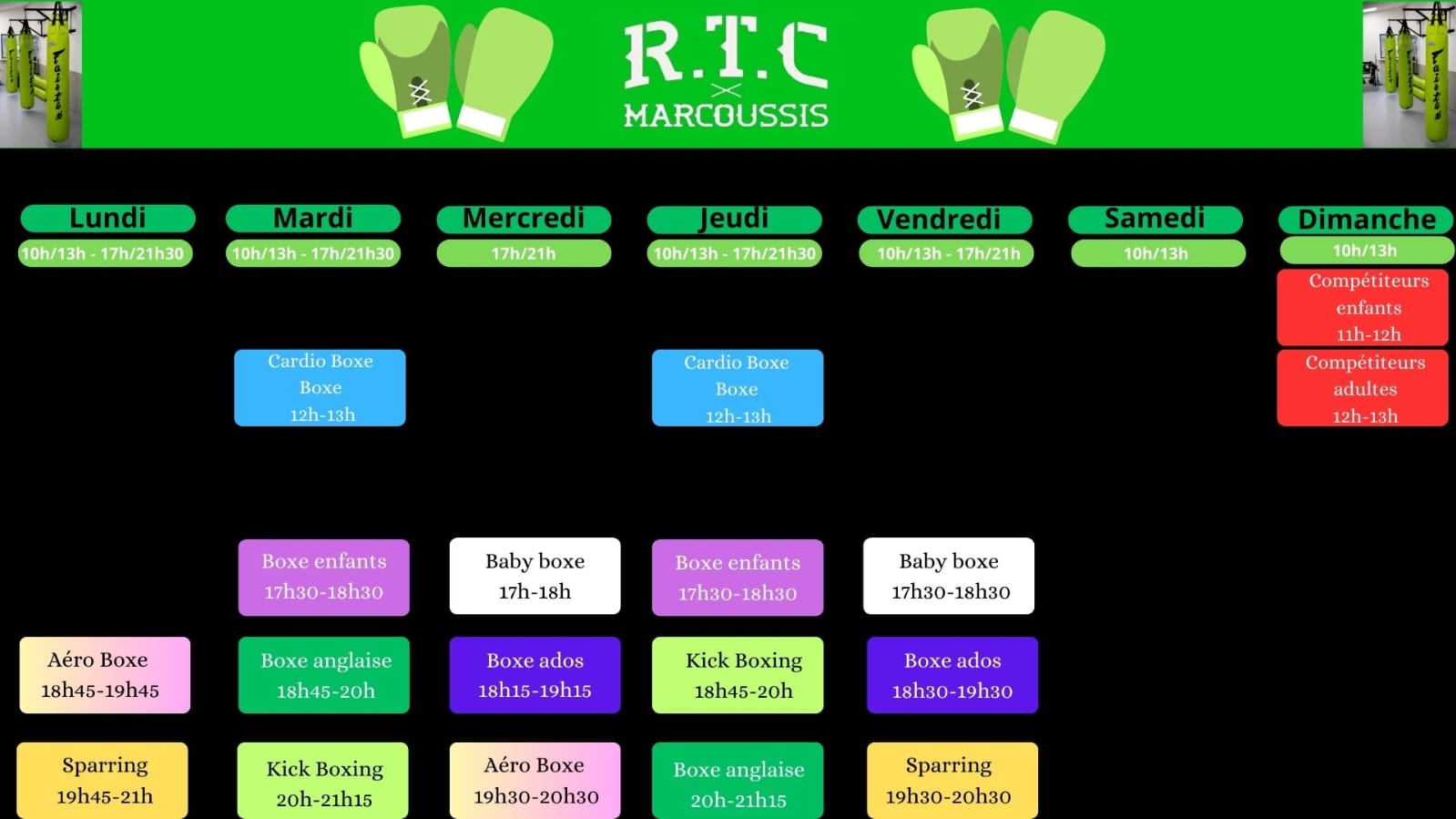 plannings boxe